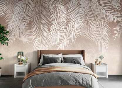 Feather Wallpaper Peel and Stick, Beige Wallpaper, Boho Wallpaper, Removable Wall Paper