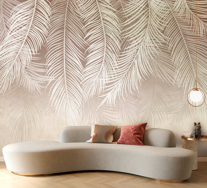 Feather Wallpaper Peel and Stick, Beige Wallpaper, Boho Wallpaper, Removable Wall Paper