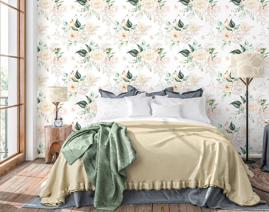 Pastel Flower Wallpaper Peel and Stick, Rose Wallpaper, Removable Wall Paper