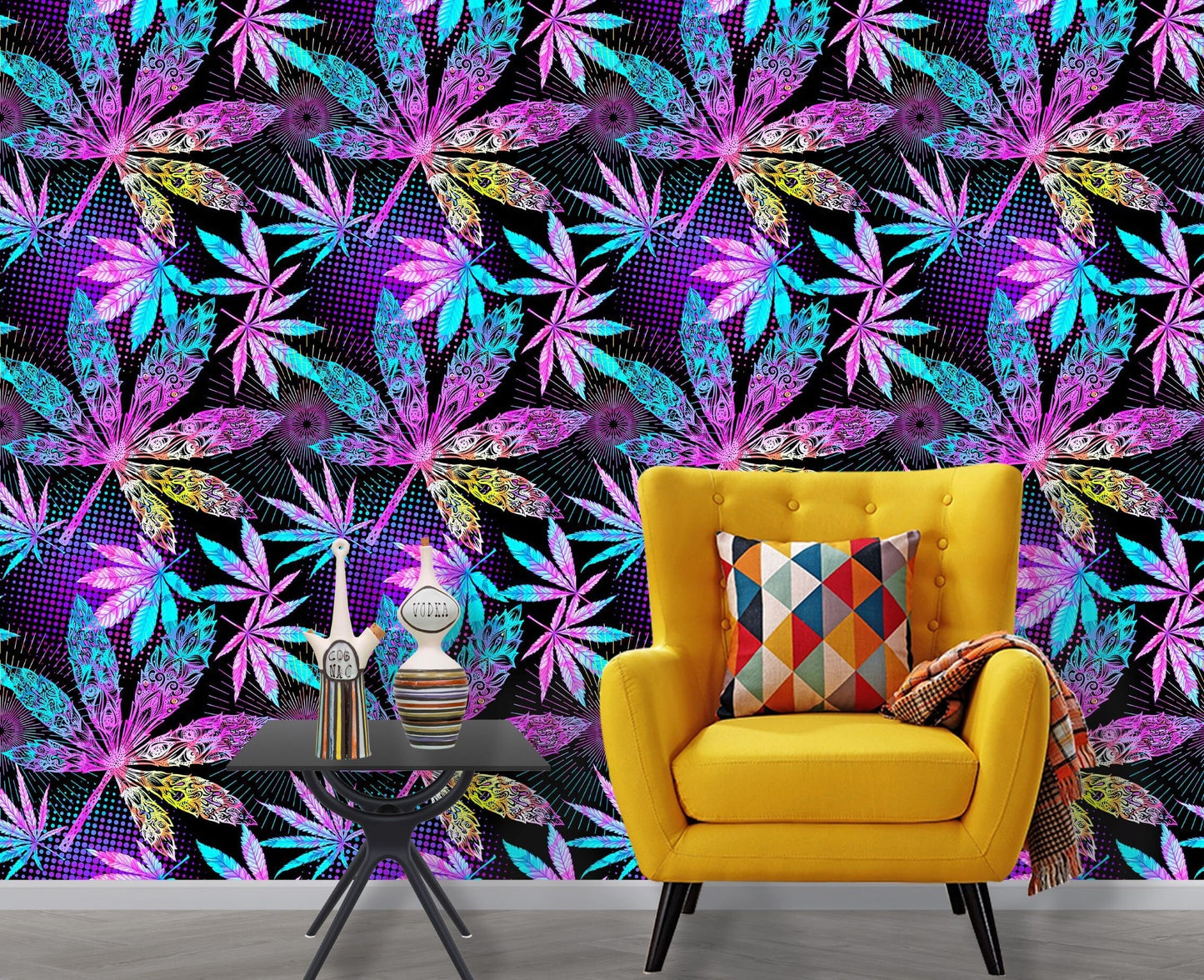 Hippie Wallpaper, Marijuana Wallpaper Peel and Stick, Exotic Wallpaper, Colorful Wallpaper, Removable Wall Paper