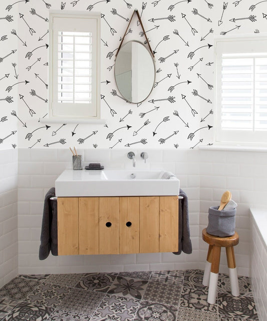 Arrow Wallpaper Peel and Stick, Black and White Wallpaper, Kids Room Wallpaper, Removable Wall Paper