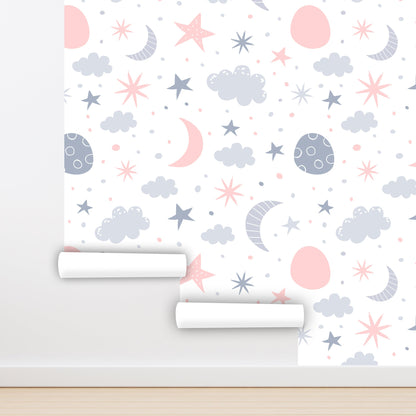 Moon Star Wallpaper Peel and Stick, Kids Room Wallpaper, Nursery Wallpaper, Removable Wall Paper