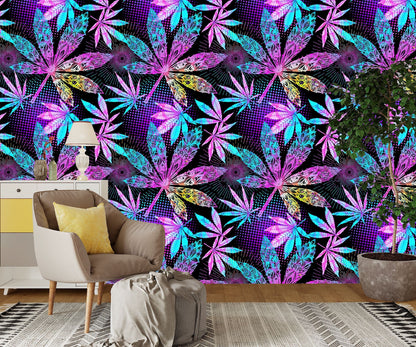 Hippie Wallpaper, Marijuana Wallpaper Peel and Stick, Exotic Wallpaper, Colorful Wallpaper, Removable Wall Paper