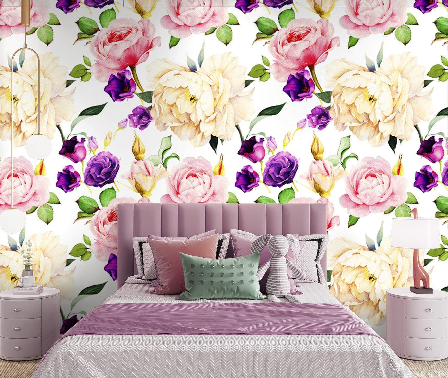Pink Roses Wallpaper  Peel and Stick, Big Flower Wallpaper, Peony Wallpaper, Nursery Wallpaper, Removable Wall Paper