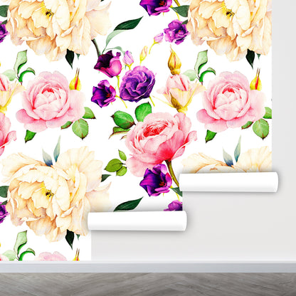 Pink Roses Wallpaper  Peel and Stick, Big Flower Wallpaper, Peony Wallpaper, Nursery Wallpaper, Removable Wall Paper