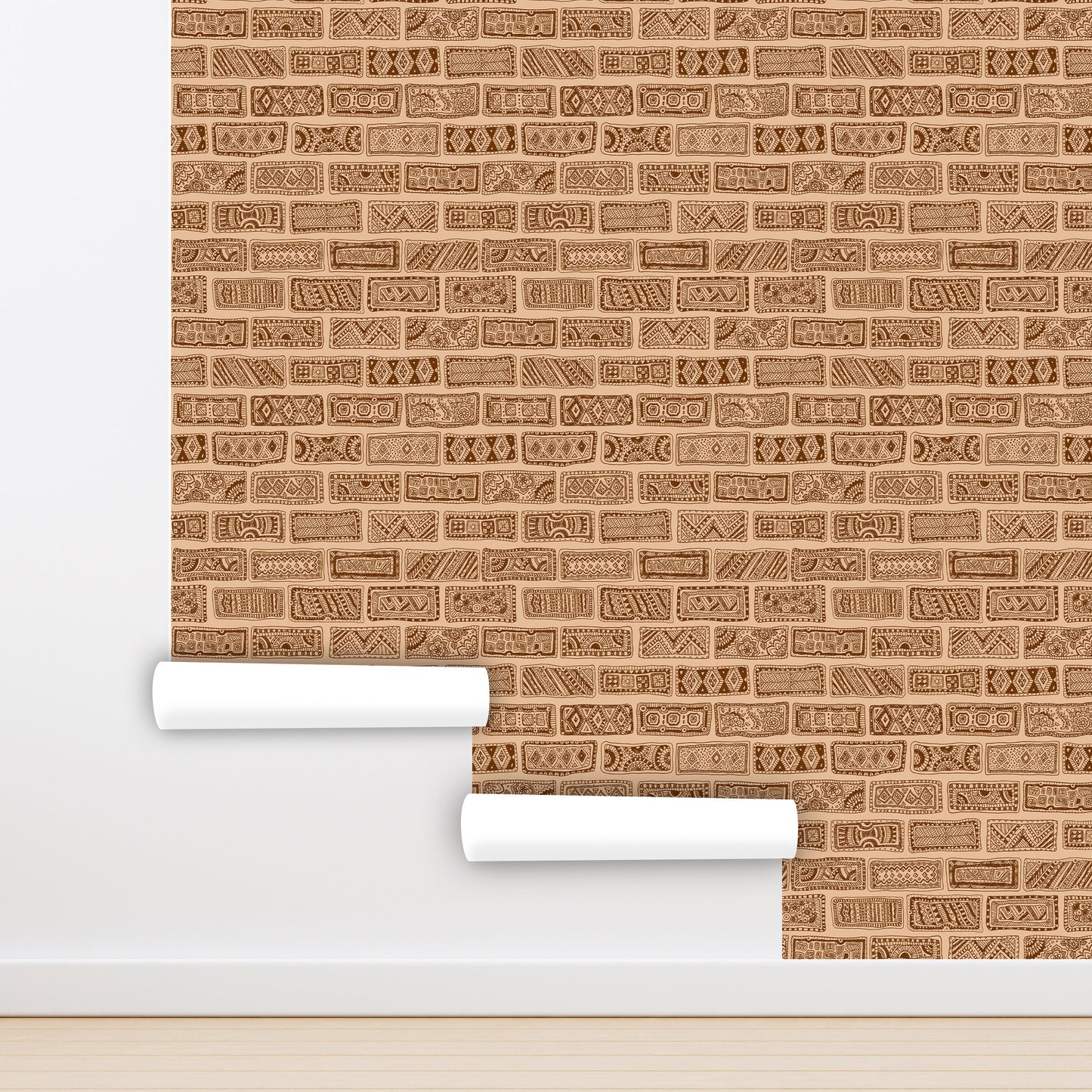 Brick Wallpaper Peel and Stick, Boho Wallpaper, Ethnic Wallpaper,  Removable Wall Paper