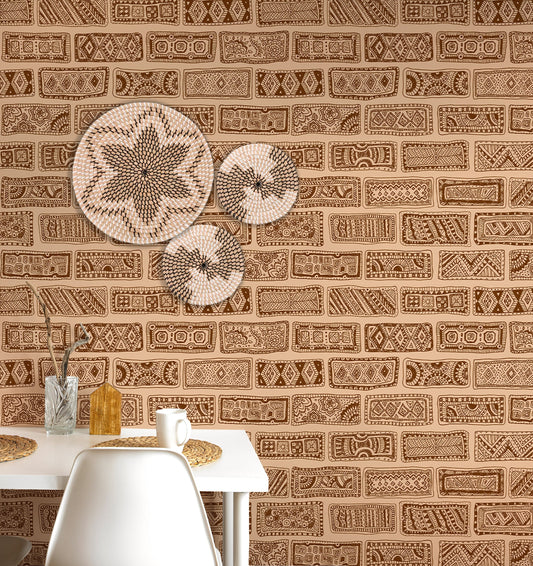 Brick Wallpaper Peel and Stick, Boho Wallpaper, Ethnic Wallpaper,  Removable Wall Paper