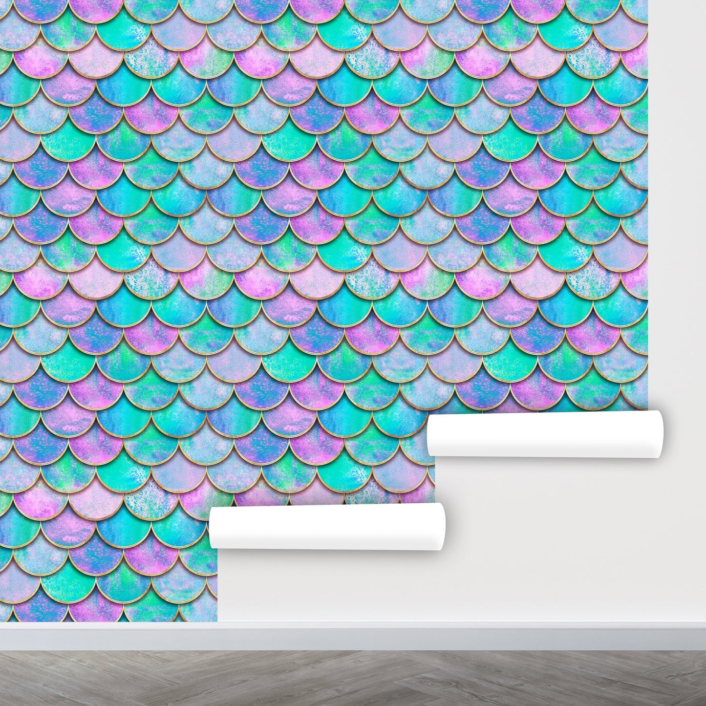 Mermaid Scales Wallpaper Peel and Stick, Girls Room Wallpaper, Removable Wall Paper