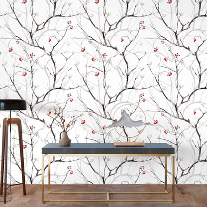 Branches Wallpaper Peel and Stick, Berries Wallpaper, Botanical Wallpaper, Removable Wall Paper