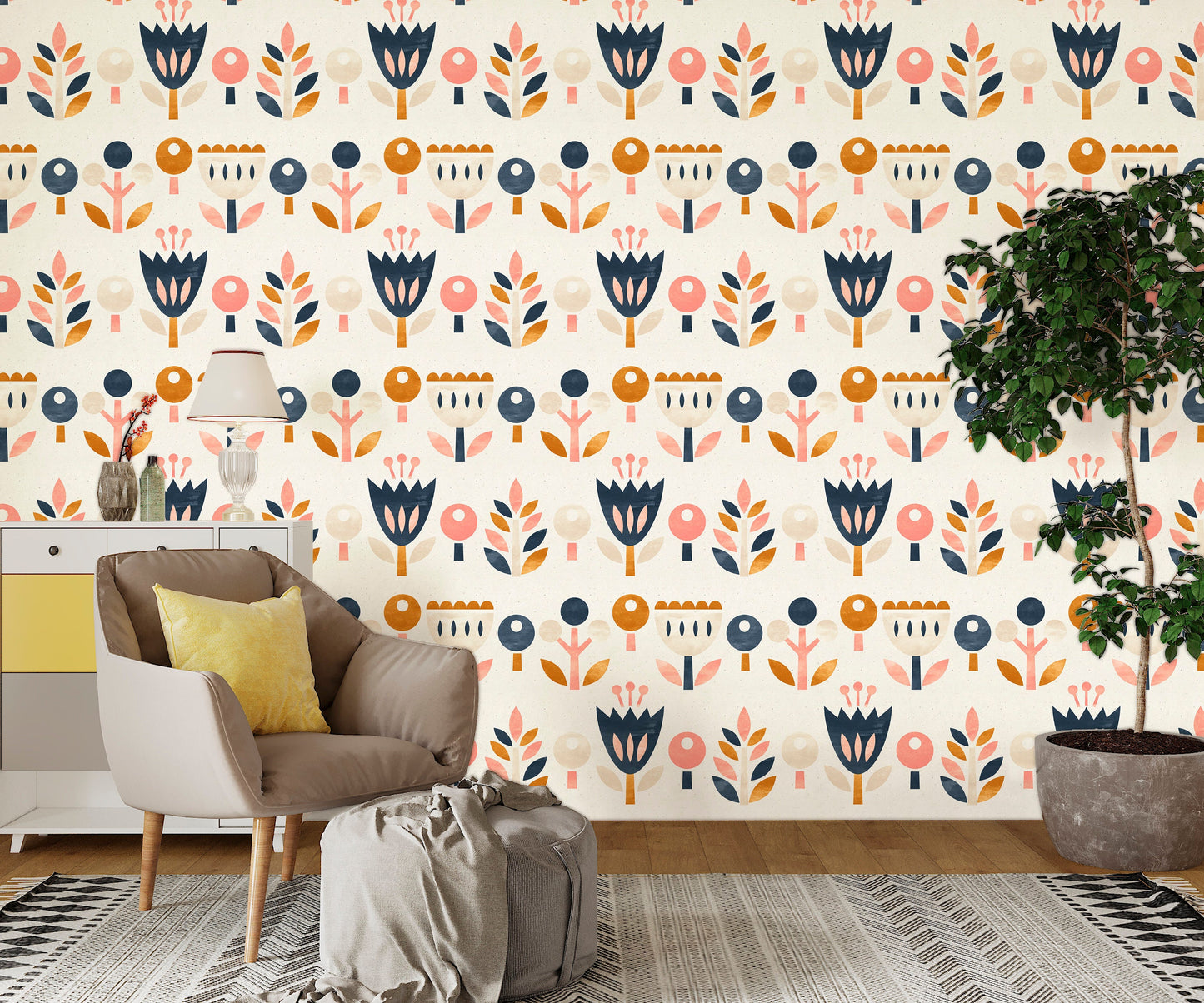 Scandinavian Wallpaper Peel and Stick, Mcm Wallpaper, Beige Wallpaper, Removable Wall Paper