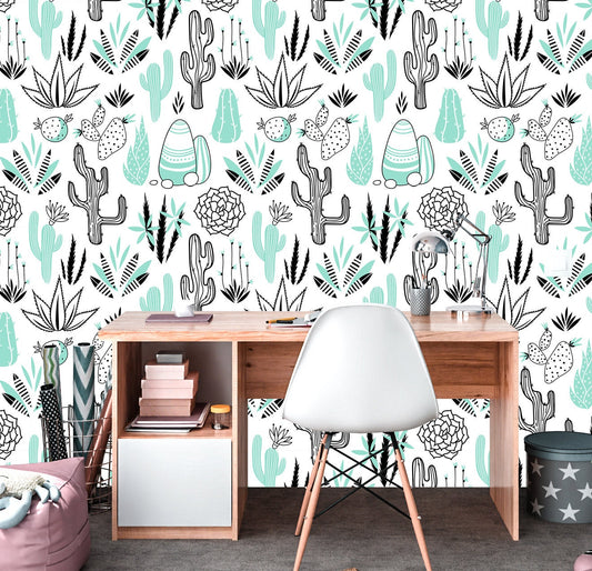 Succulents Wallpaper Peel and Stick, Cactus Wallpaper, Desert Wallpaper, Removable Wall Paper