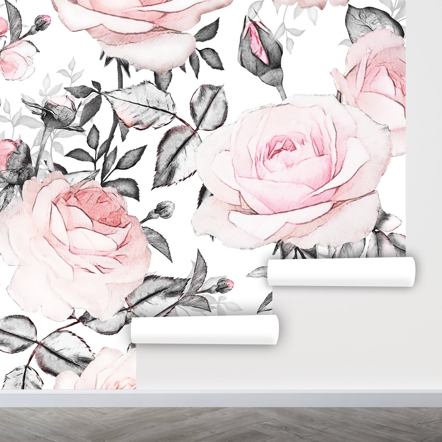 Pink Roses Wallpaper Peel and Stick, Watercolor Floral Wallpaper, Big Flower Wallpaper, Removable Wall Paper