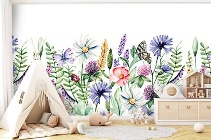 Wildflower Wallpaper Peel and Stick, Big Flower Wallpaper, Watercolor Wallpaper, Removable Wall Paper