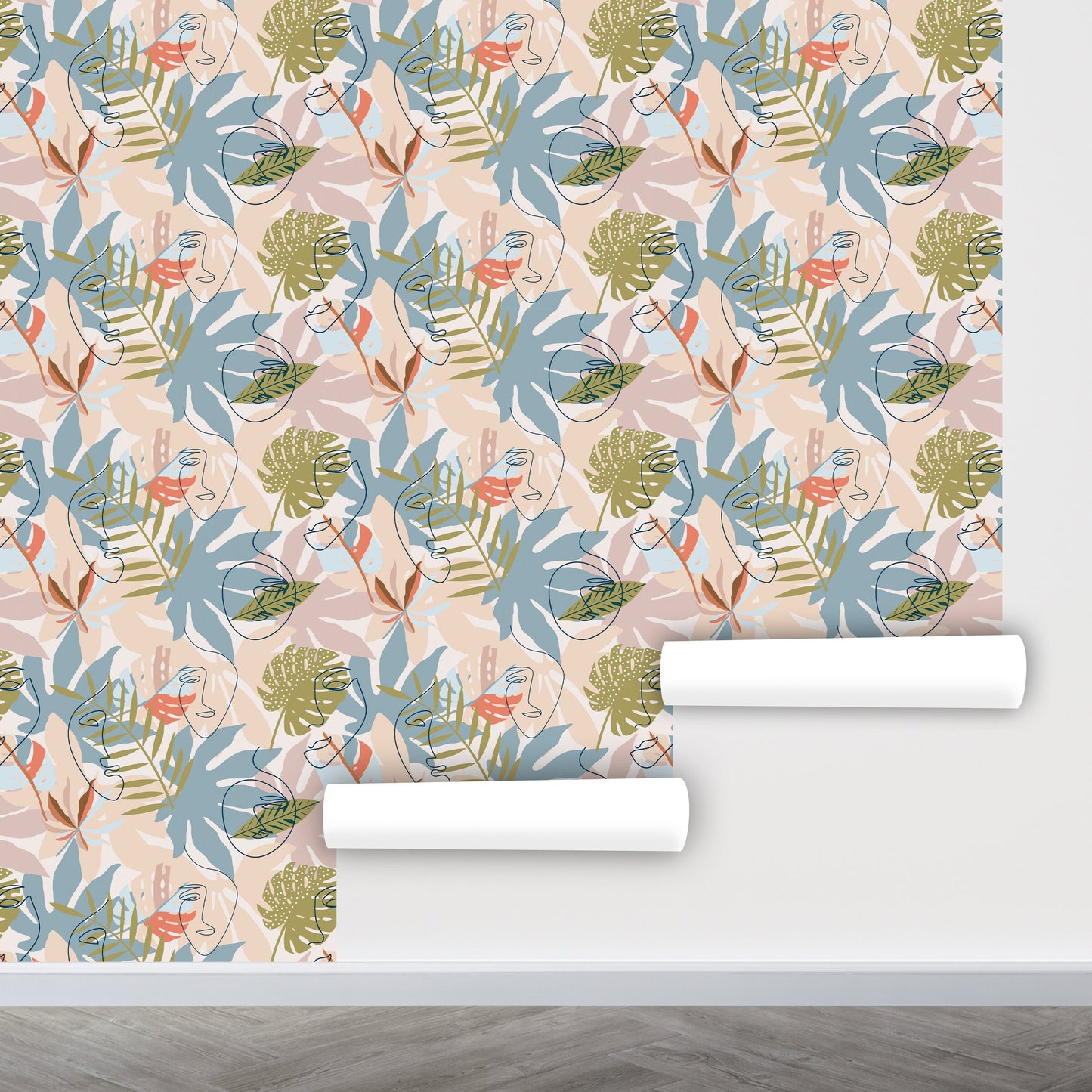 Abstract Tropical Wallpaper Peel and Stick, Palm Leaves Wallpaper, Face Wallpaper, Removable Wall Paper