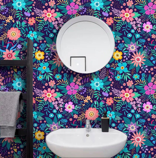Colorful Wallpaper Peel and Stick, Dark Floral  Wallpaper, Removable Wall Paper