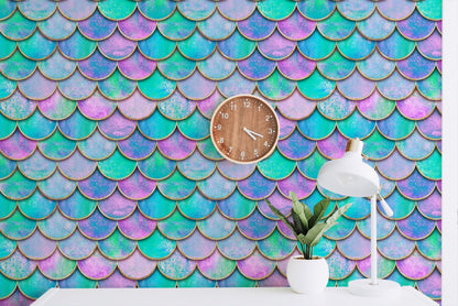Mermaid Scales Wallpaper Peel and Stick, Girls Room Wallpaper, Removable Wall Paper
