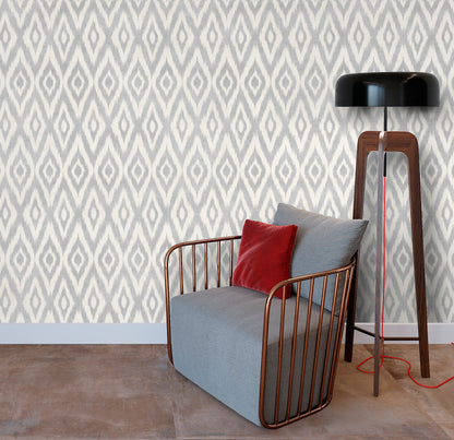 Ikat Wallpaper Peel and Stick, Mcm Wallpaper, Gray Wallpaper, Removable Wall Paper