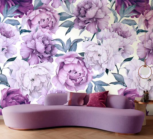 Big Flower Wallpaper Peel and Stick, Purple Wallpaper, Peony Wallpaper, Removable Wall Paper
