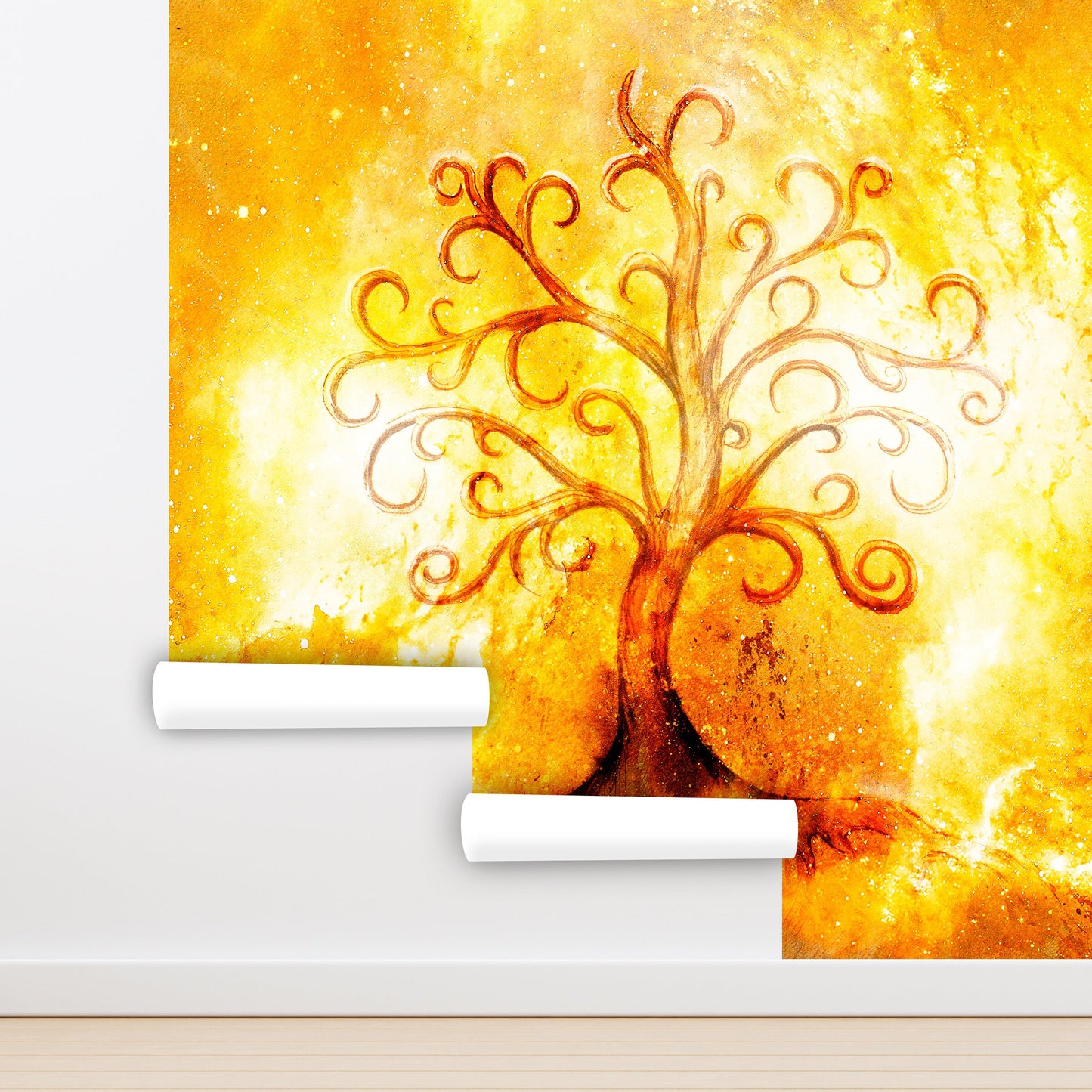 Fire Wallpaper Peel and Stick, Tree of Life Wallpaper, Removable Wall Paper