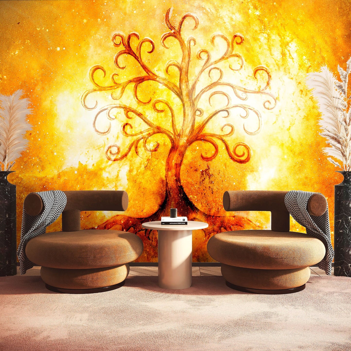 Fire Wallpaper Peel and Stick, Tree of Life Wallpaper, Removable Wall Paper