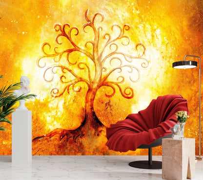 Fire Wallpaper Peel and Stick, Tree of Life Wallpaper, Removable Wall Paper