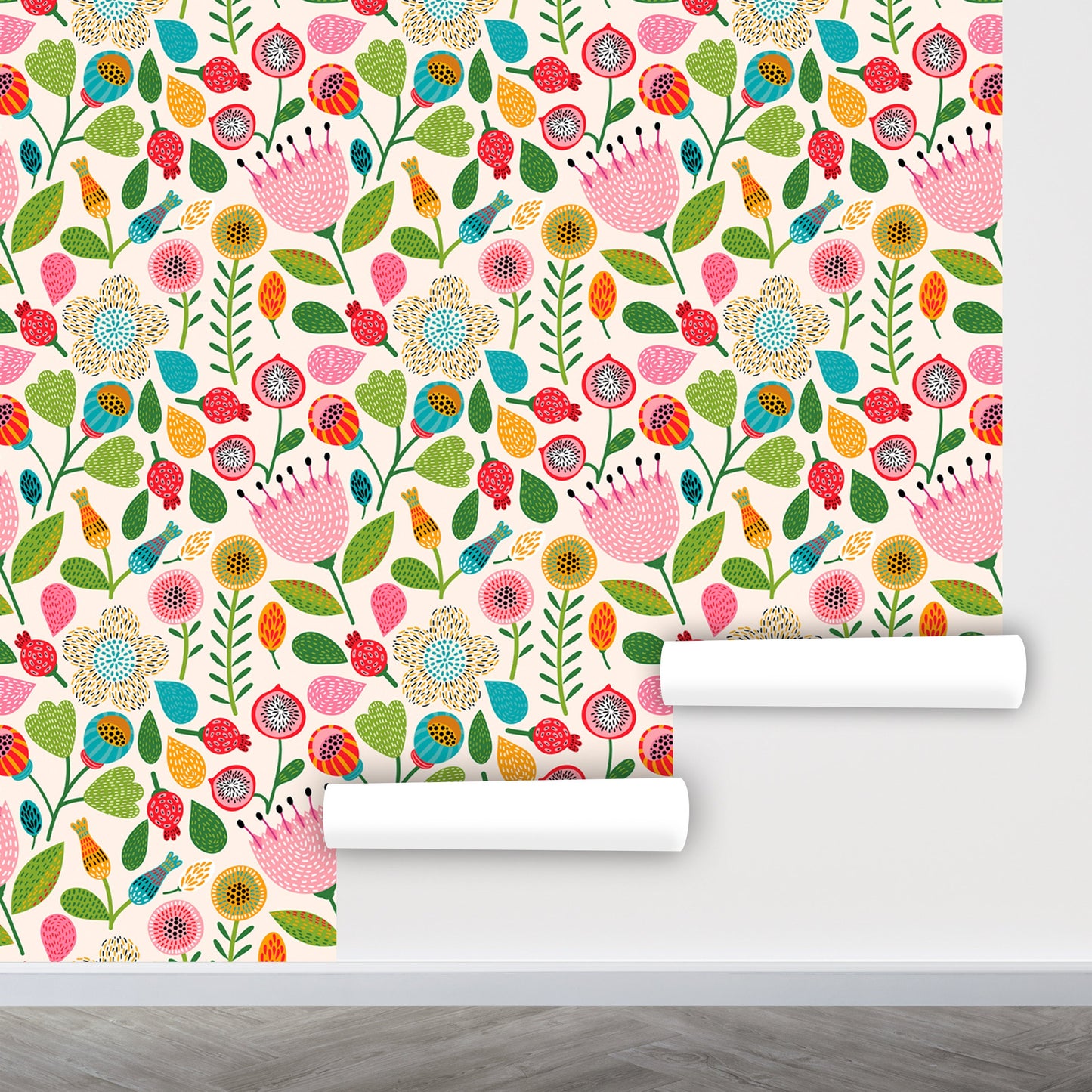 Embroidery Wallpaper Peel and Stick, Colorful Wallpaper, Scandinavian Wallpaper, Nursery Wallpaper, Removable Wall Paper