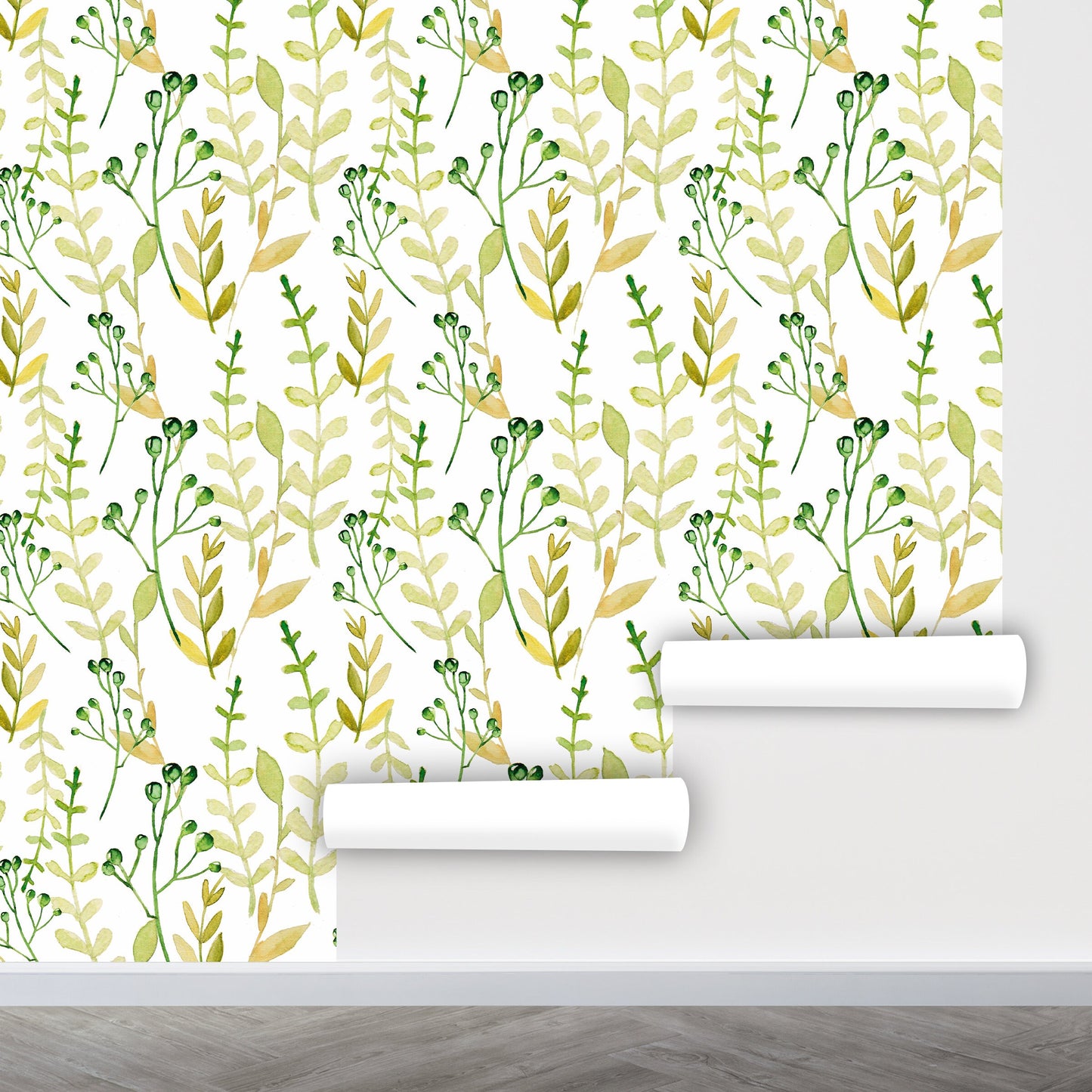 Green Leaf Wallpaper Peel and Stick, Botanical Wallpaper, Watercolor Wallpaper, Removable Wall Paper