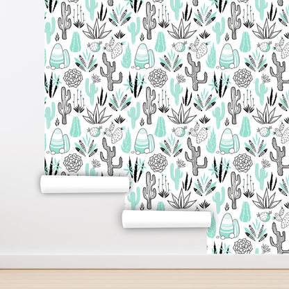 Succulents Wallpaper Peel and Stick, Cactus Wallpaper, Desert Wallpaper, Removable Wall Paper