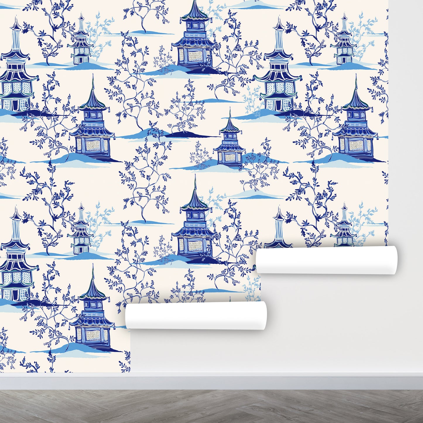 Pagoda Wallpaper Peel and Stick, Chinoiserie Wallpaper, Oriental Wallpaper, Removable Wall Paper