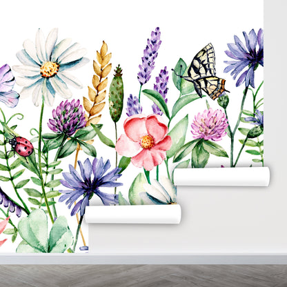 Wildflower Wallpaper Peel and Stick, Big Flower Wallpaper, Watercolor Wallpaper, Removable Wall Paper