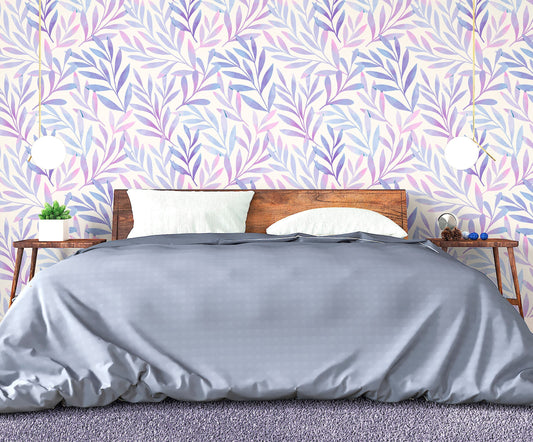 Soft Purple Wallpaper Peel and Stick, Pink Leaf Wallpaper, Botanical Wallpaper, Removable Wall Paper