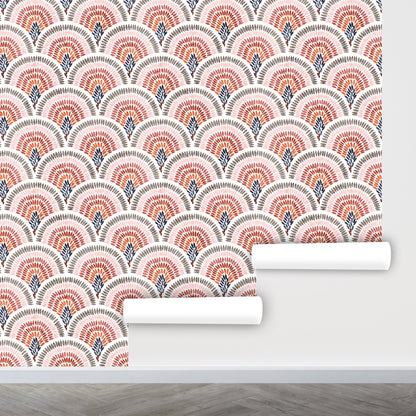 Scallop Wallpaper Peel and Stick, Beige Geometric Wallpaper, Removable Wall Paper