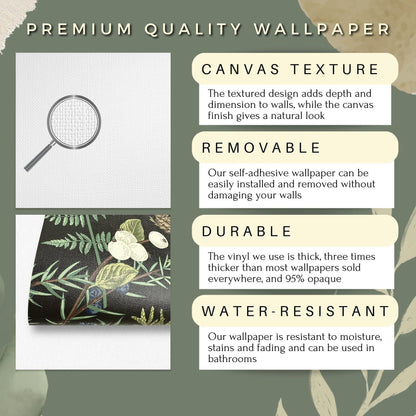 Dark Floral Wallpaper Peel and Stick, Herbs Wallpaper, Botanical Wallpaper, Removable Wall Paper