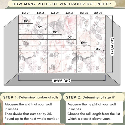 Watercolor Floral Wallpaper Peel and Stick, Pink Roses Wallpaper, Removable Wall Paper