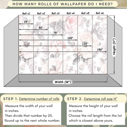 Dark Floral Wallpaper Peel and Stick, Pink Rose Wallpaper, Removable Wall Paper