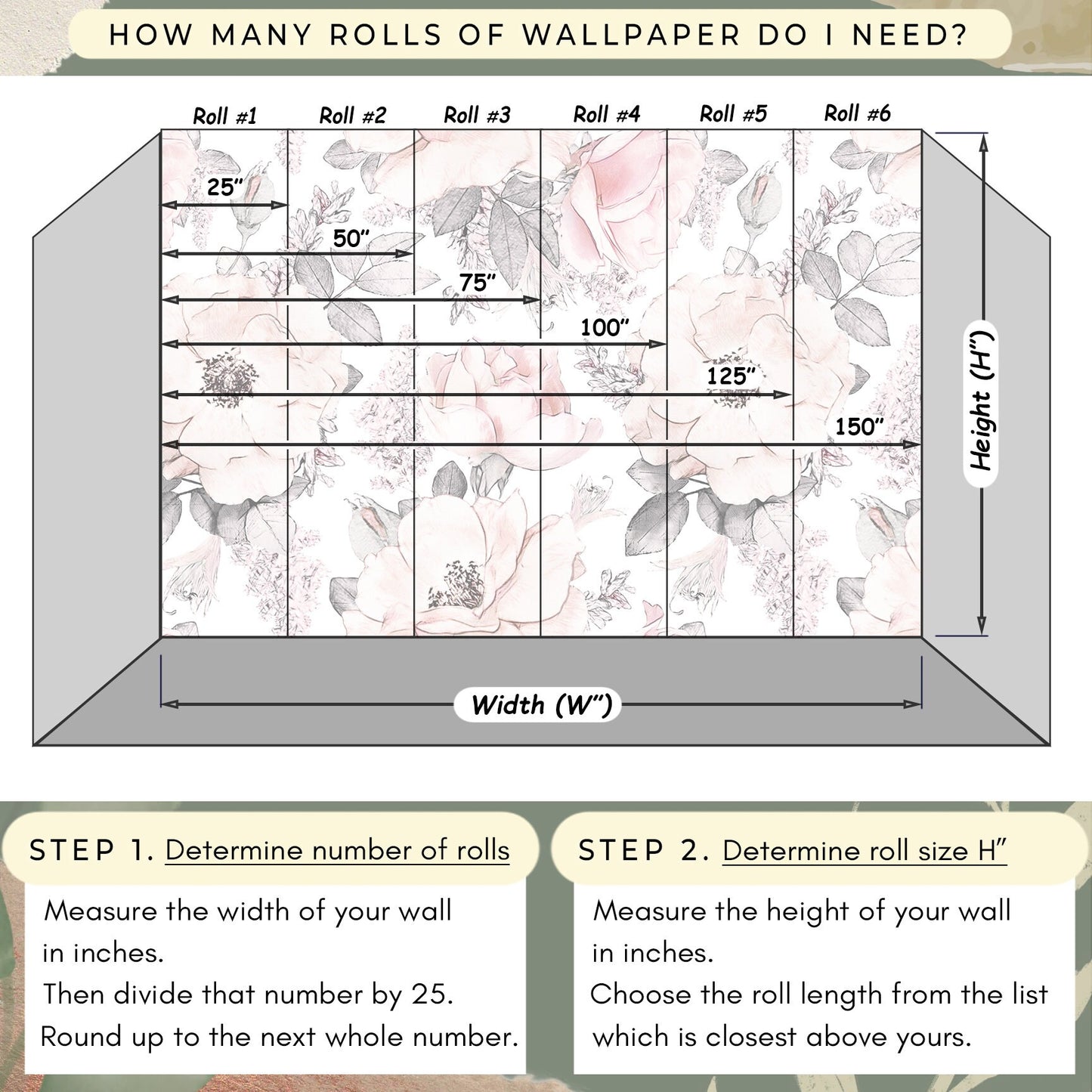 Hand Drawn Floral Wallpaper Peel and Stick, Flowers and Berries Wallpaper, Removable Wall Paper