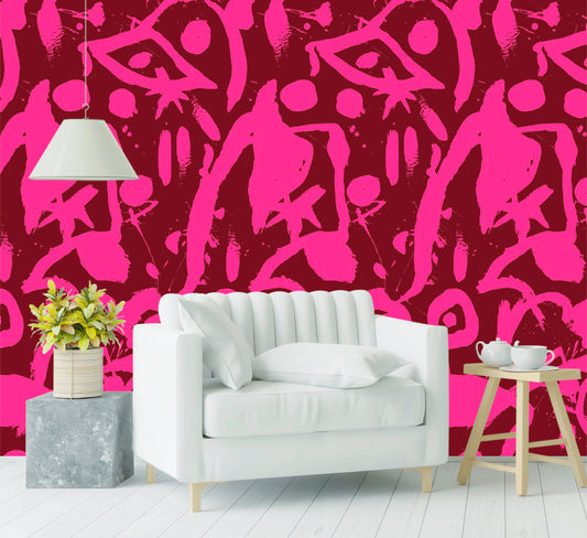 Brush Stroke Wallpaper Peel and Stick, Hot Pink Wallpaper, Colorful Wallaper, Abstract Wallpaper, Removable Wall Paper